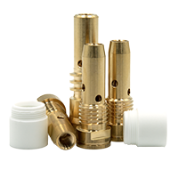 Collage of insulators and diffusors for welding guns