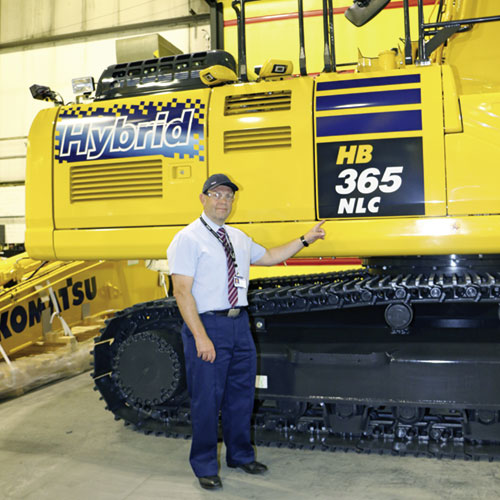 Komatsu Hybrid excavators (HB365NLC) use regenerated energy to save fuel.